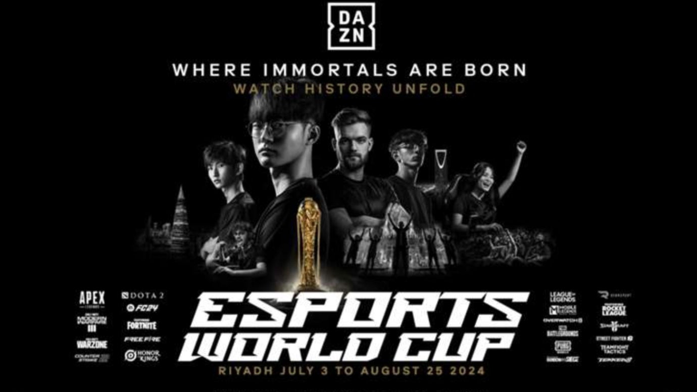 The official Esports World Cup logo and branding displayed on a screen.